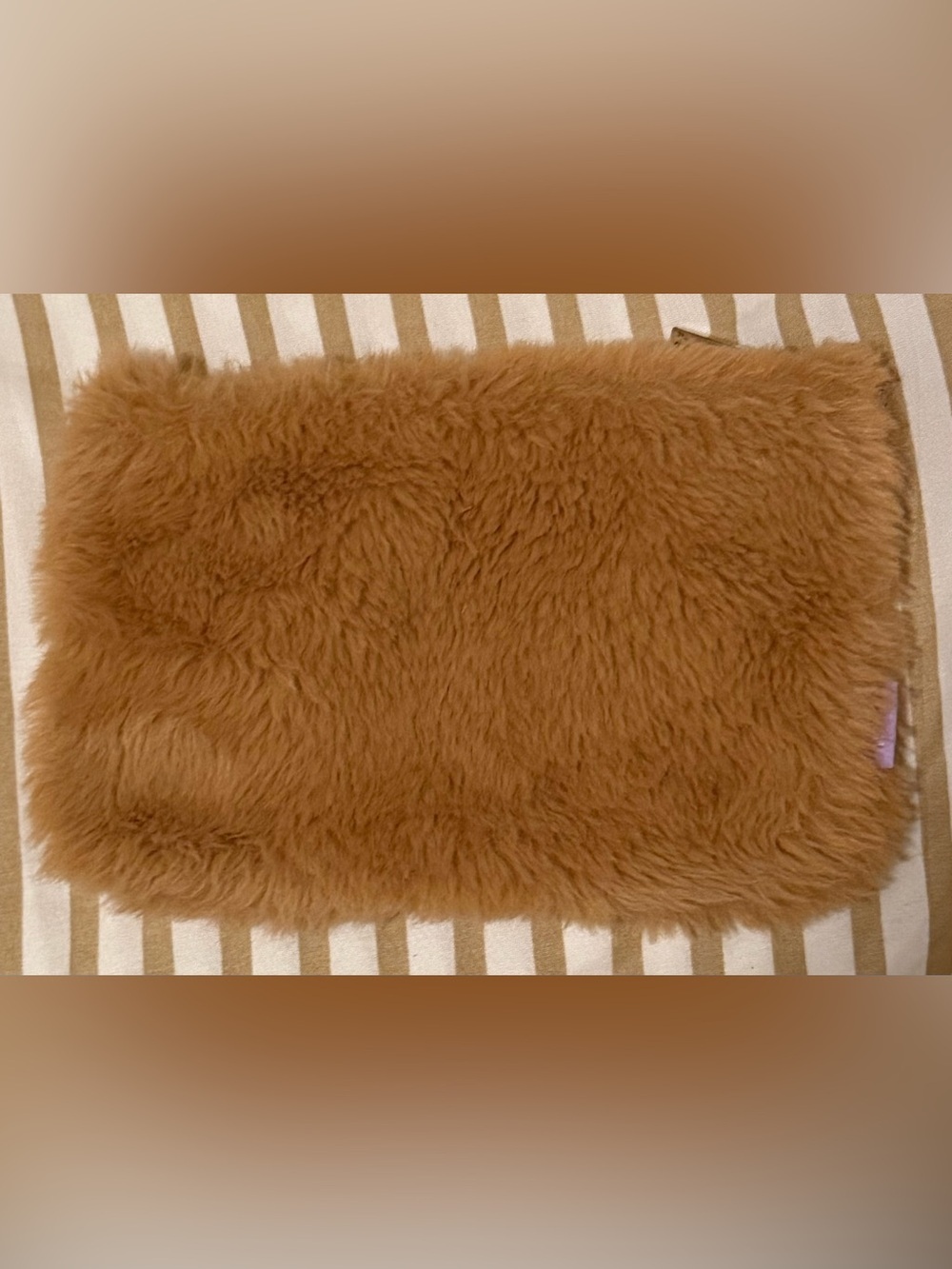 Ipsy Caramel Faux Fur Lavender Crystal Zip Makeup Bag